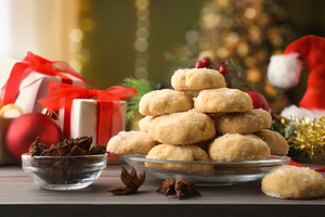 Detail of anise cookies on wooden table in living room, a Food & Drink Photo by Davizro's Market