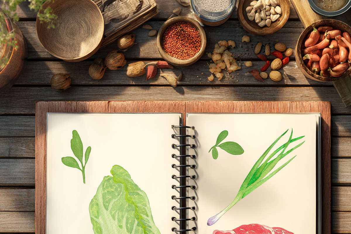 Egg Noodles Watercolor Recipe Set, a Food Illustration by Sunshine Art (Photo 10 of 13)