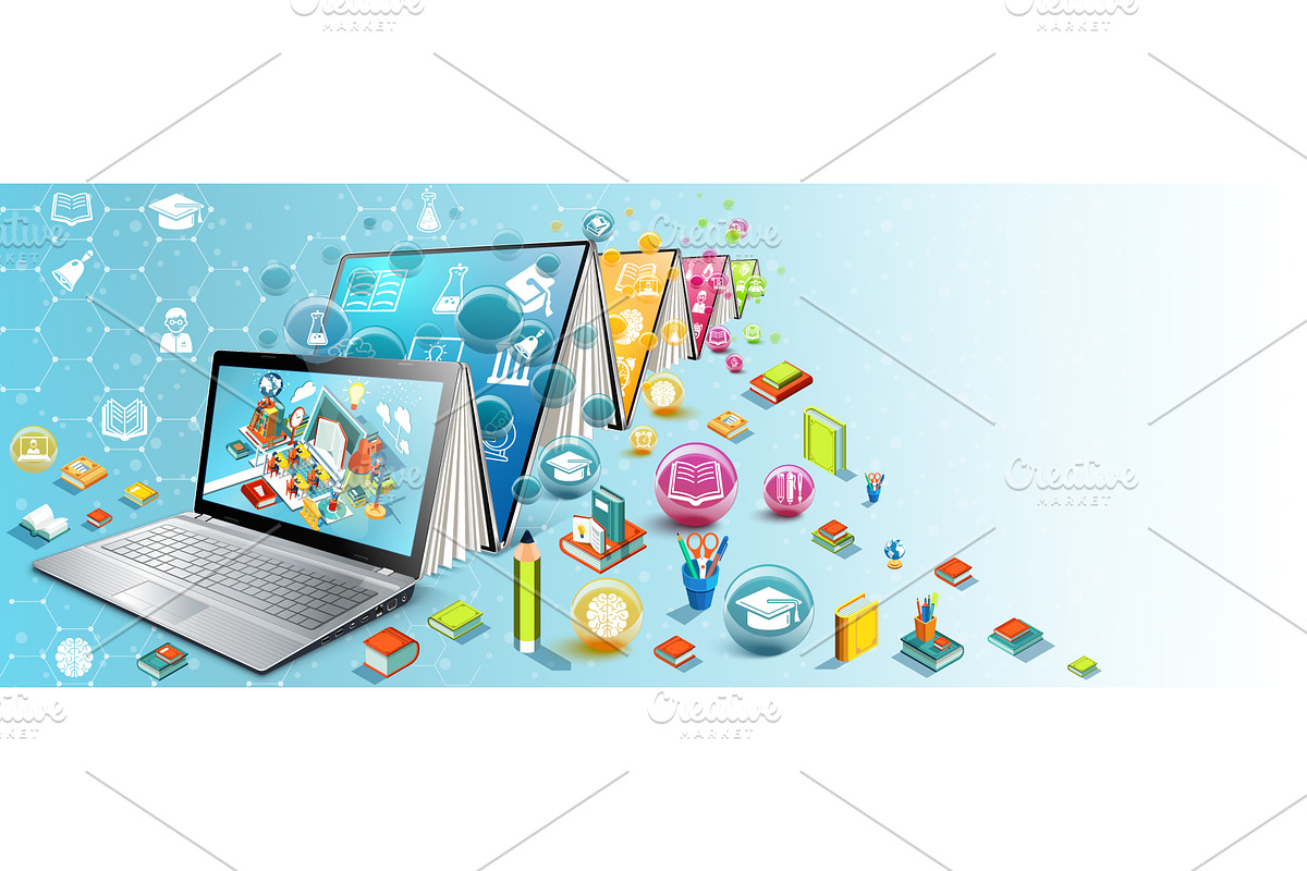 Futuristic online learning concept, an Education Illustration by Yayasya
