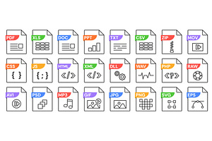 Linear file format icons with, an Object Illustration by winwin.art