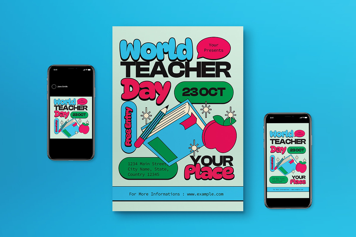 Blue World Teacher Day Flyer Set, a Flyer Template by graphicook (Photo 1 of 3)