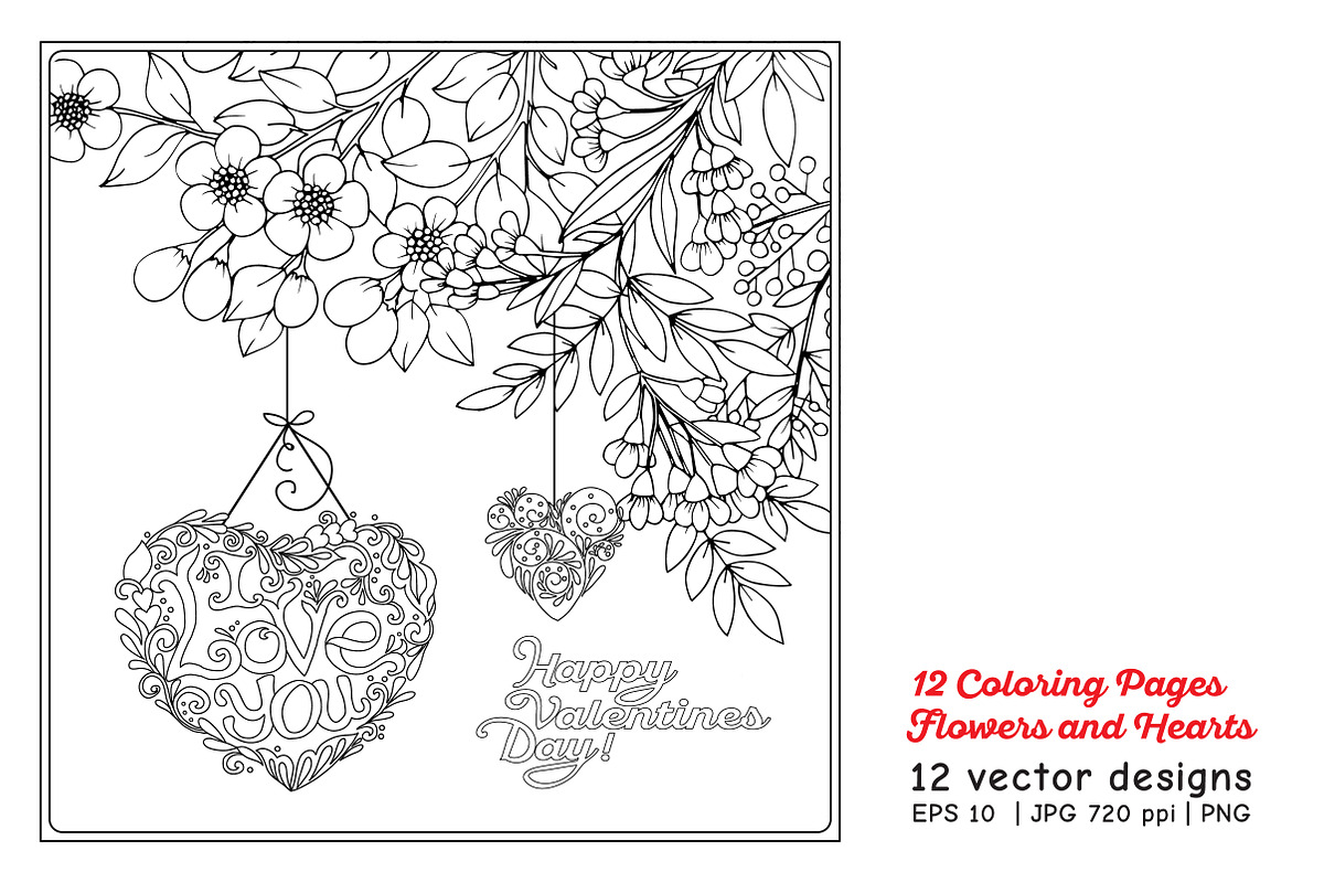 Flowers and Love Hearts, a Decorative Illustration by Elen-Lane (Photo 6 of 6)
