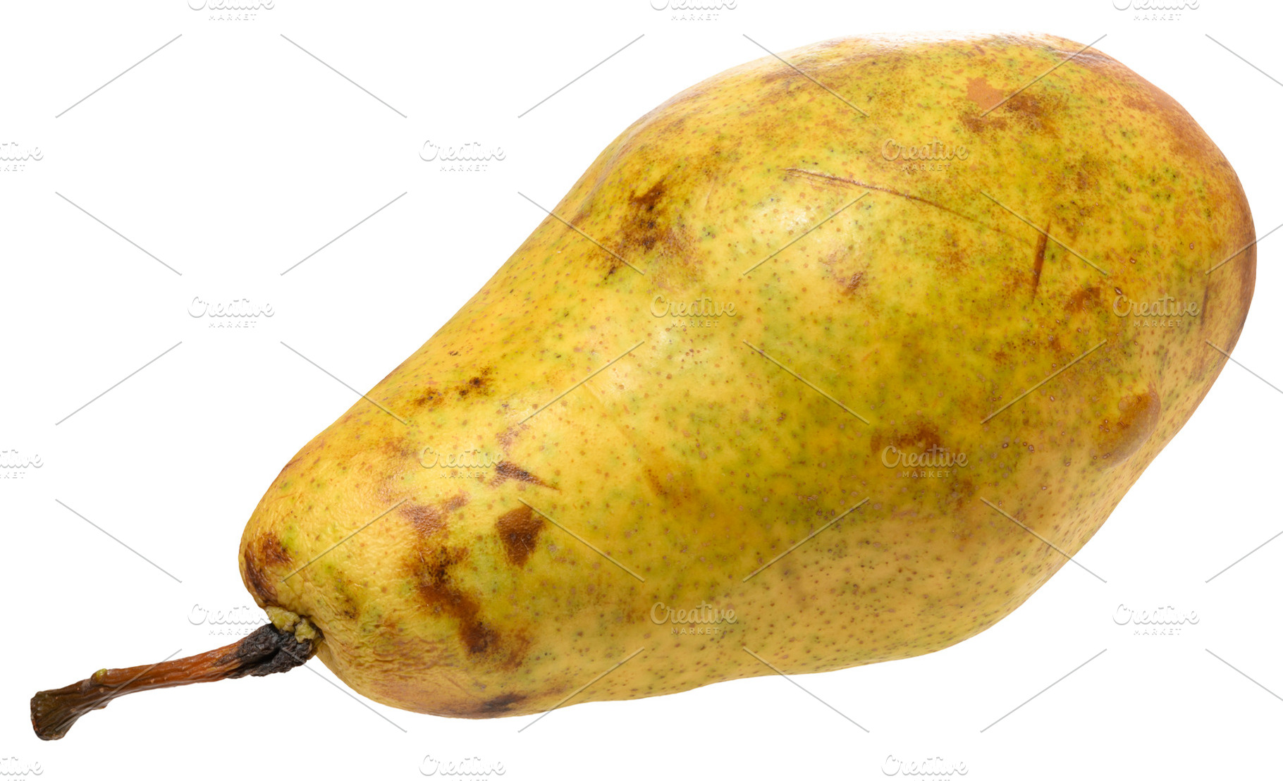 Ripe yellow pear with a characteristic shape and brown spots on, a Food & Drink Photo by ndanko