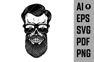 Bearded Skull In Sun Glasses. Design