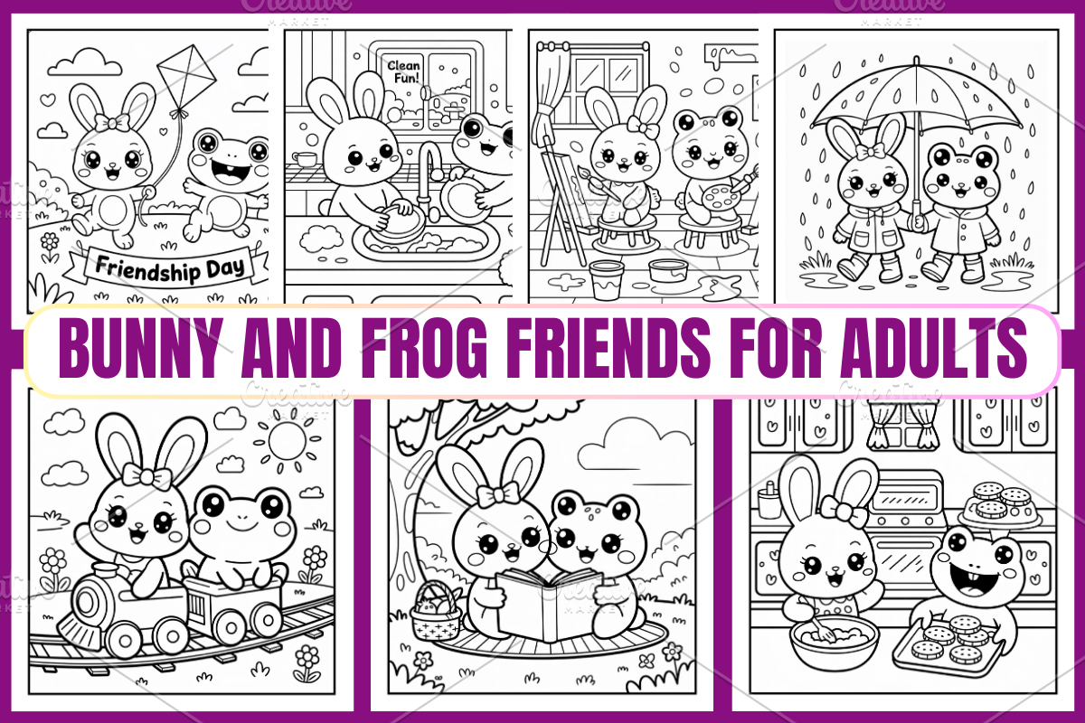 Bunny and Frog Friends Coloring Page, an Animal Illustration by Coco Bloom (Photo 1 of 3)