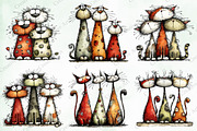 Whimsical Christmas Cats Clipart, an Illustration by Creative Art (Thumbnail 2 of 13)