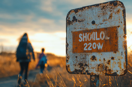 Rusted School Slow 220w Sign Sunset, a Background Photo by Pixeness