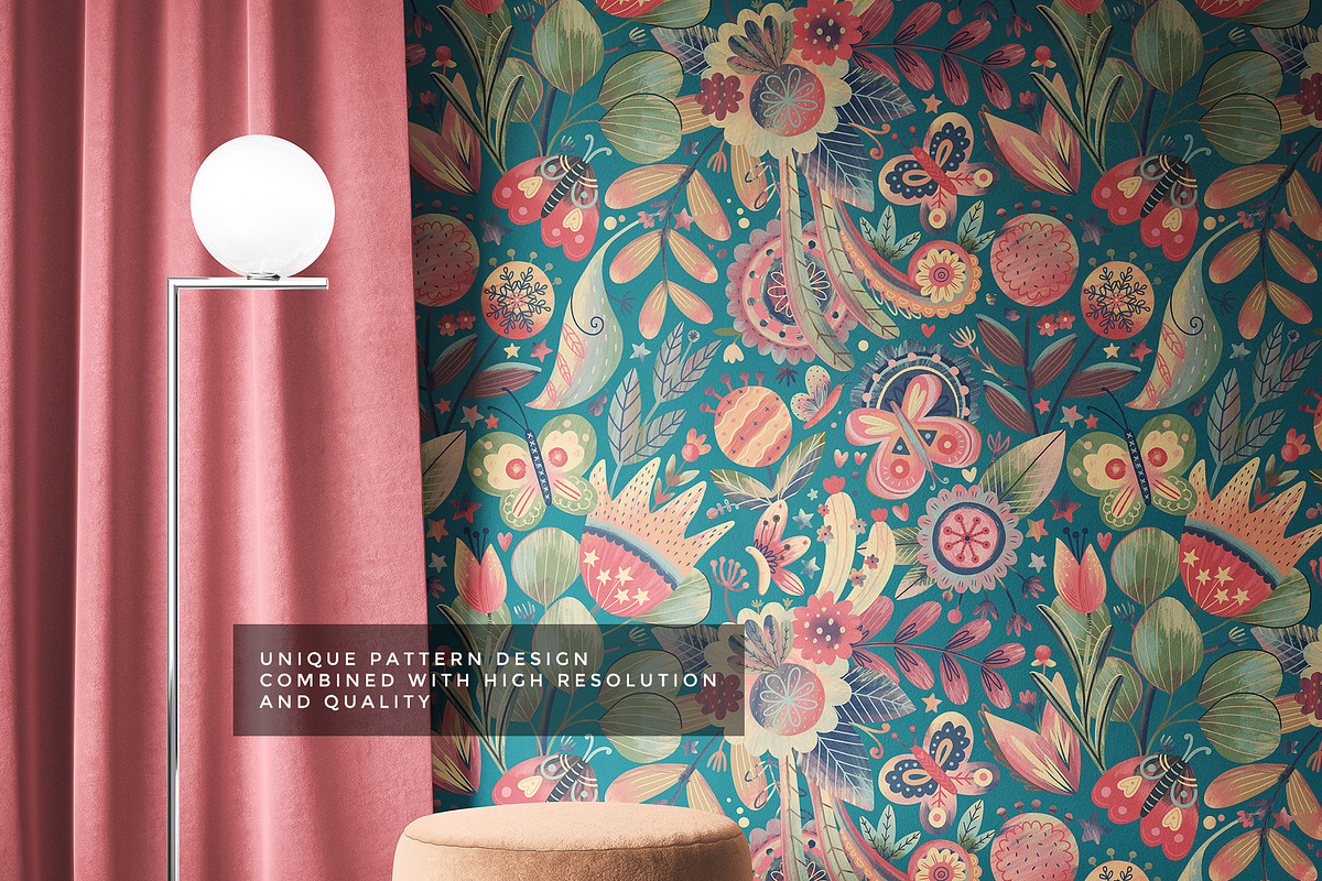 Delicate Butterflies, Floral Pattern, a Pattern Graphic by Velliniki (Photo 2 of 11)