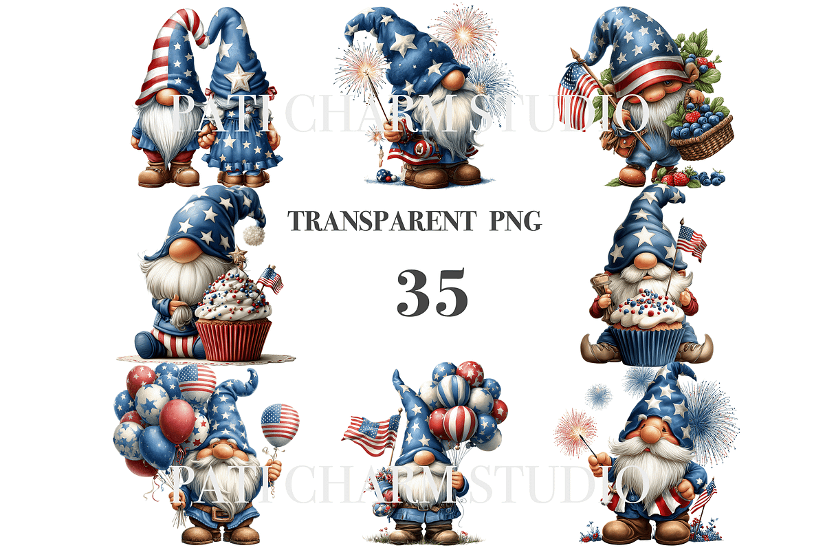 Patriotic Gnomes PNG Set, a Decorative Illustration by Pati Charm Studio (Photo 3 of 8)