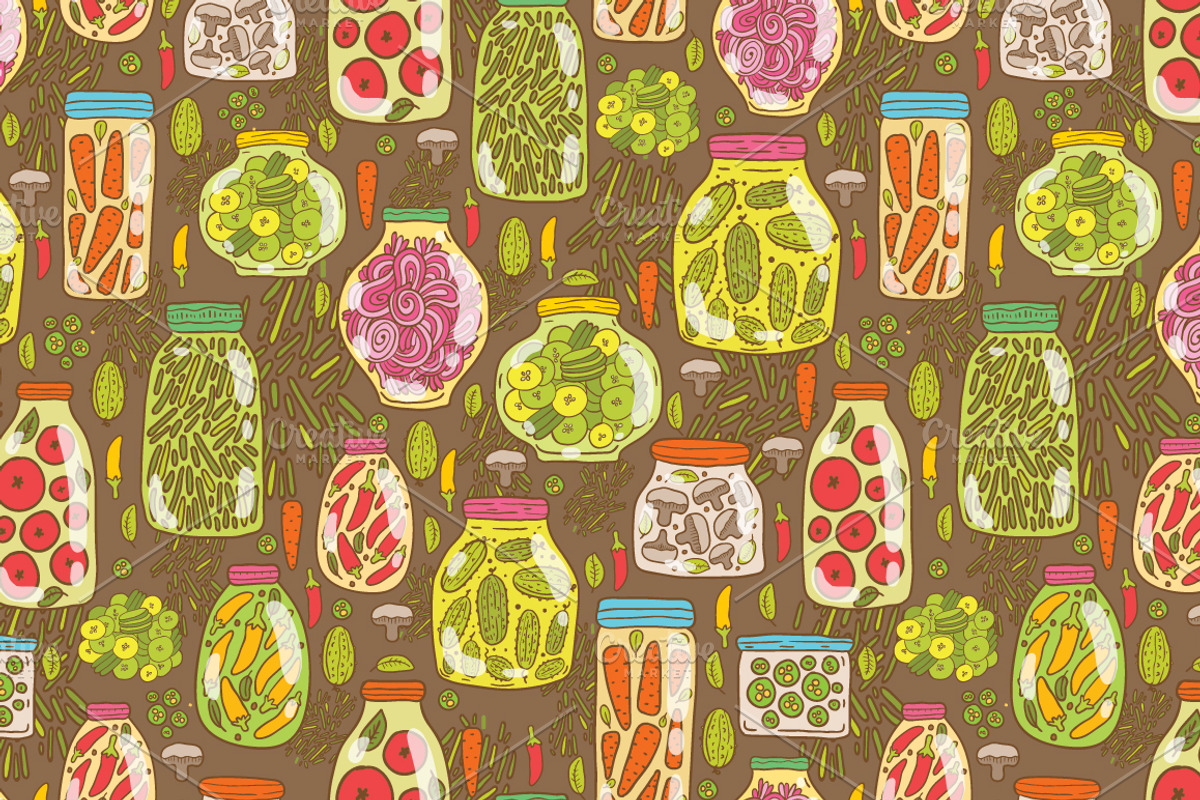 Pickled vegetables. Seamless pattern, a Food Illustration by kostolom3ooo (Photo 3 of 3)