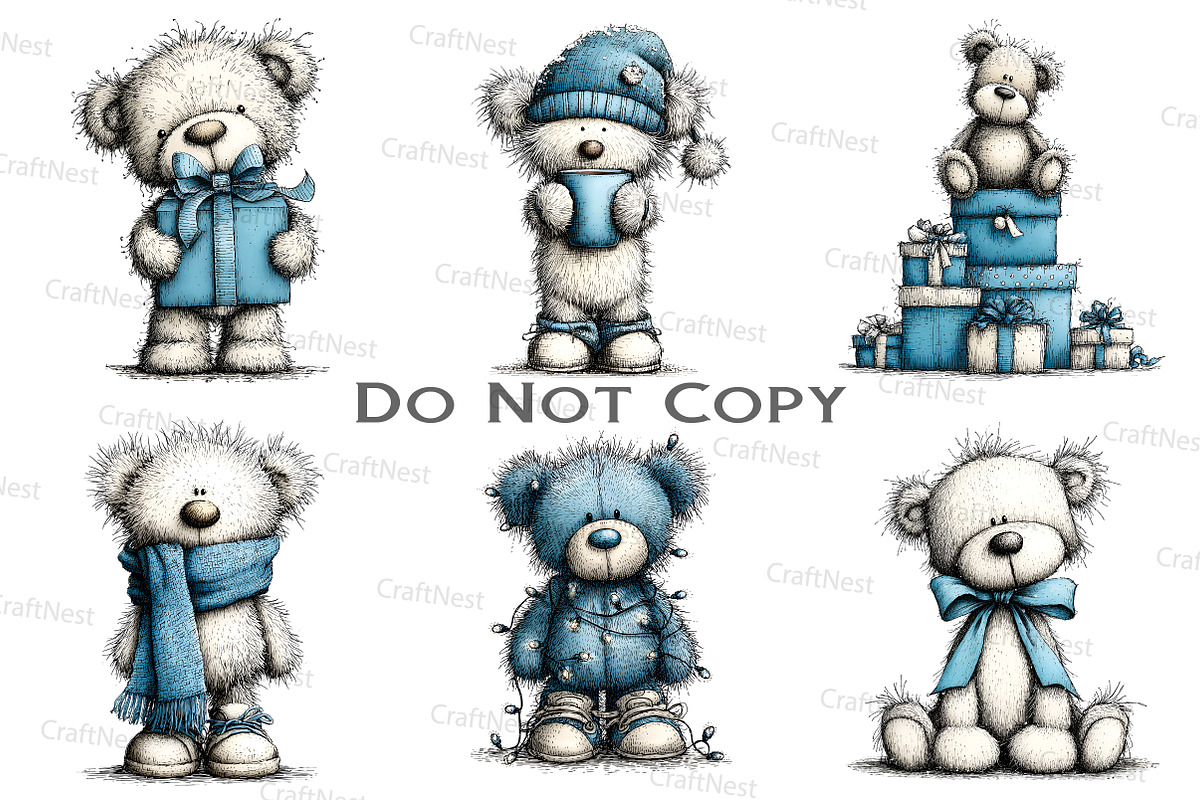 Christmas Teddy Bear Blue Clipart, an Illustration by Craft Nest (Photo 2 of 9)