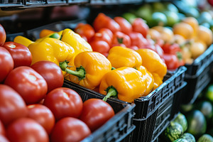 Yellow bell peppers and red tomatoes, a Food & Drink Photo by MistyDay