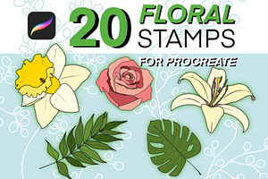 20 Floral Stamp Set for Procreate