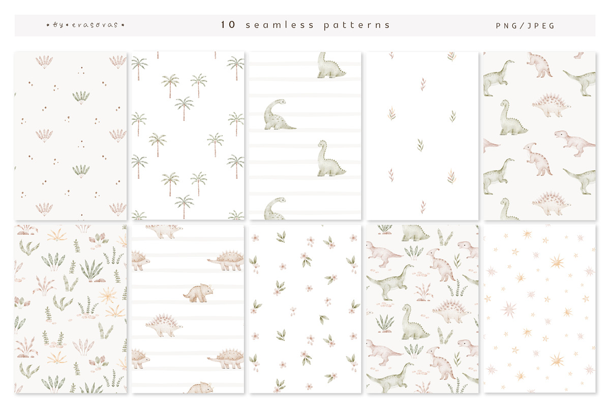 DINOSAURS watercolor set, an Animal Illustration by erasovas (Photo 6 of 10)