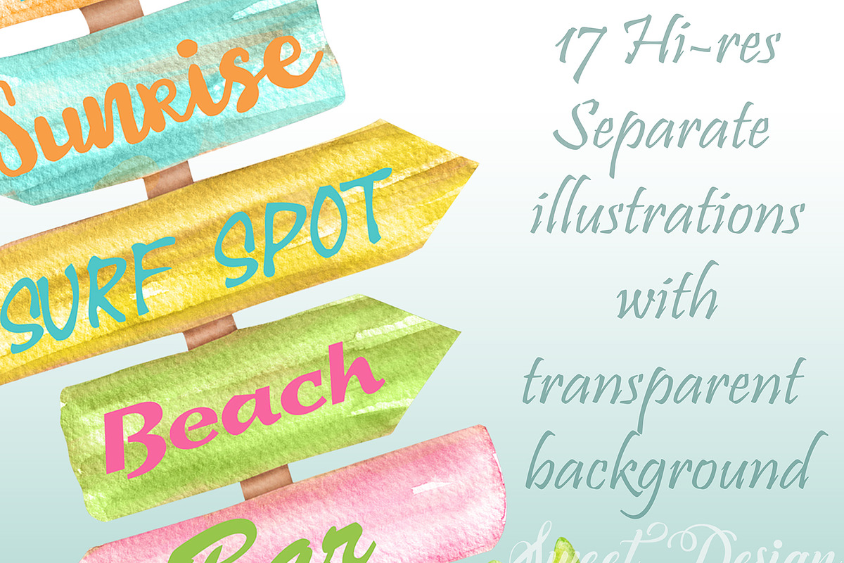 Watercolor surf clipart, an Illustration by Sweet sweet design (Photo 8 of 8)