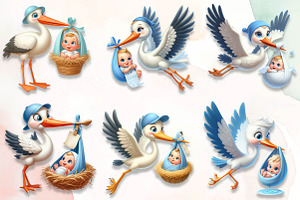 Stork And Baby Sublimation Clipart