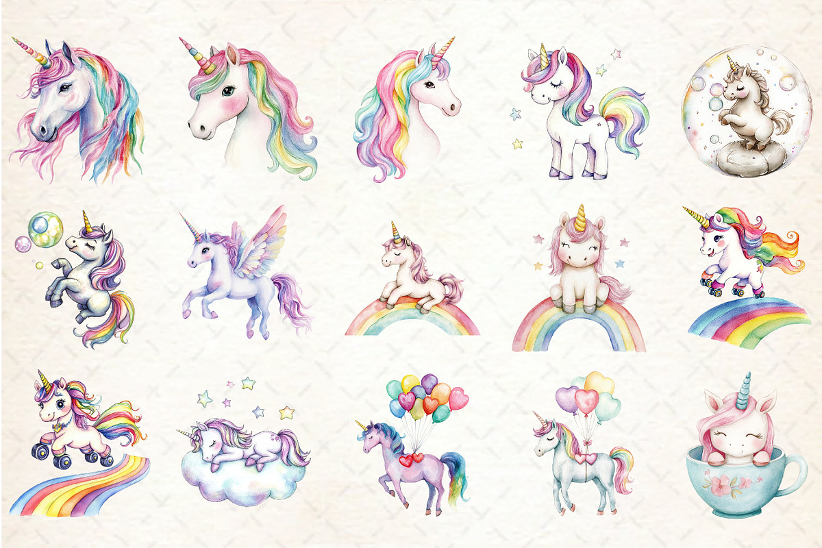 Rainbow Unicorn Clipart, an Illustration by Libby Wishes (Photo 3 of 5)