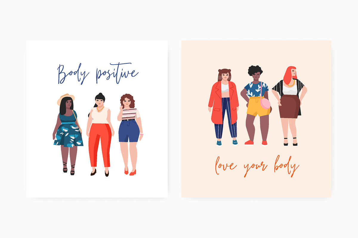 Plus size women set and cards, a Healthcare Illustration by Good Studio