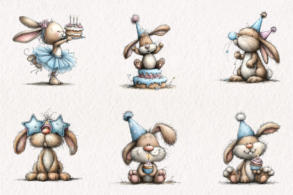 Watercolor Birthday Bunny Clipart, an Animal Illustration by CreationArt (Photo 4 of 14)