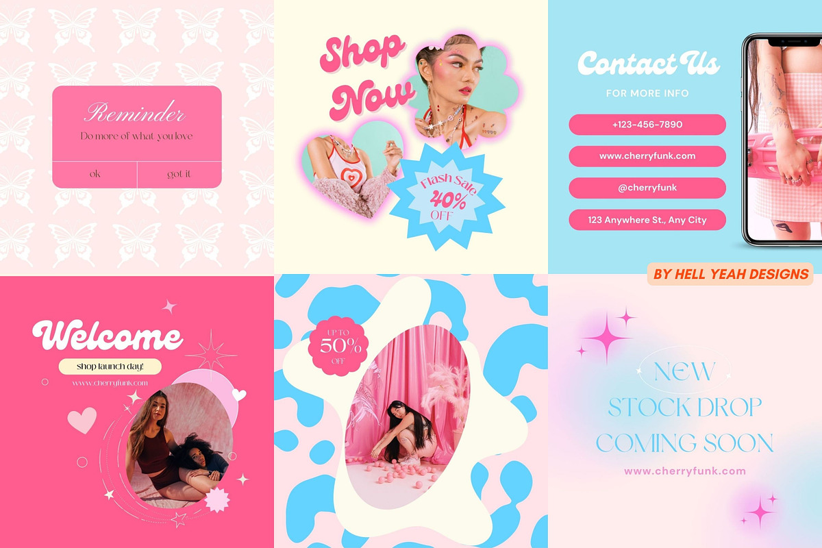 Barbiecore Instagram Post Template, a Social Media Template by Hell Yeah Designs (Photo 3 of 7)