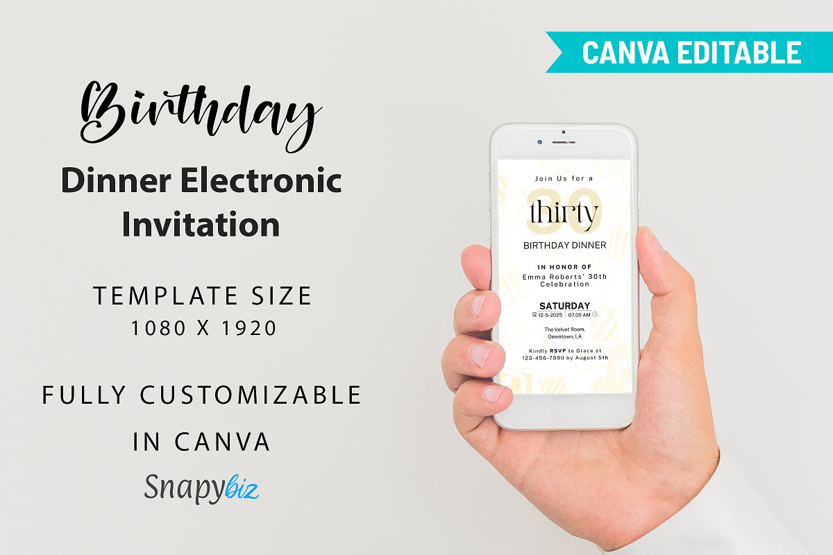 Birthday Dinner Invitation Canva PDF, an Invitation Template by Snapybiz (Photo 5 of 12)