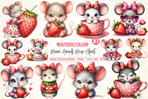 Minnie Animals Mouse Strawberry Clip, an Illustration by SinaCreation