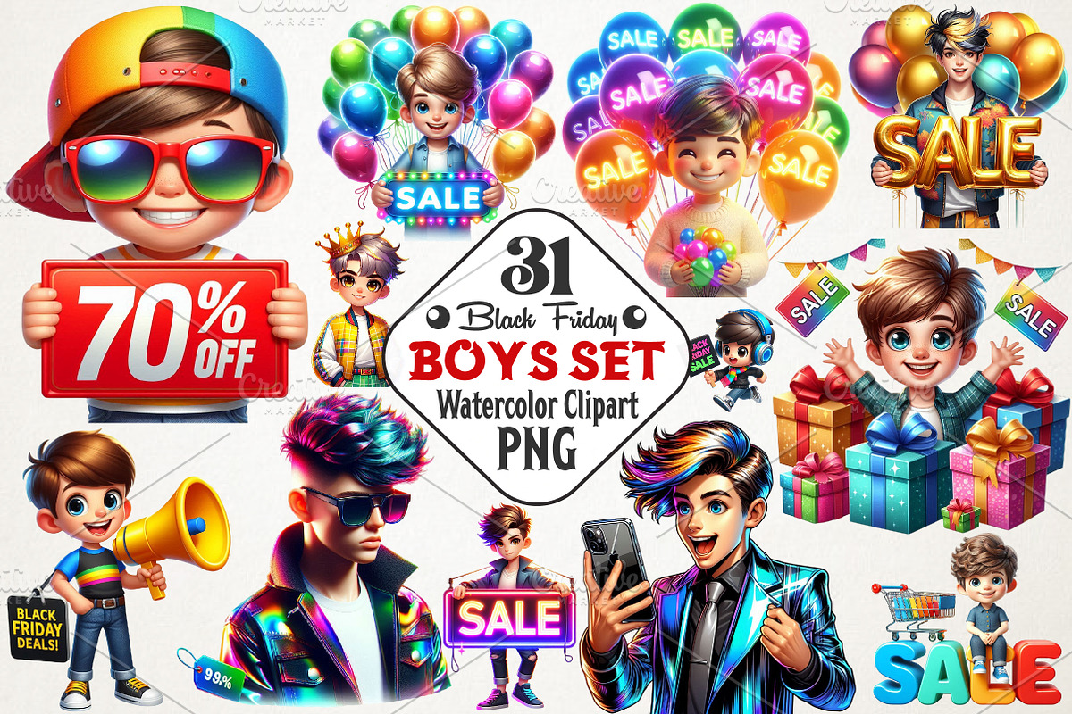 Black Friday Boy Sublimation Clipart, an Illustration by RobertsArt (Photo 1 of 5)
