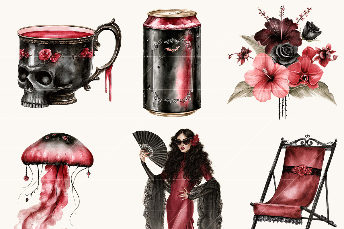 Gothic Vampire Beach Clipart, an Object Illustration by BusyDaydesign (Photo 2 of 9)