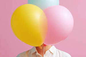 Person with balloon instead of a head against pastel color background, a Person Photo by AlyaAnd