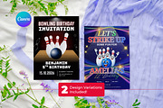 Editable Bowling Birthday Invitation, a Design Template by Snapybiz (Thumbnail 1 of 9)