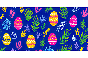 Colorful easter eggs and leaves on a, an Illustration by Lermont51