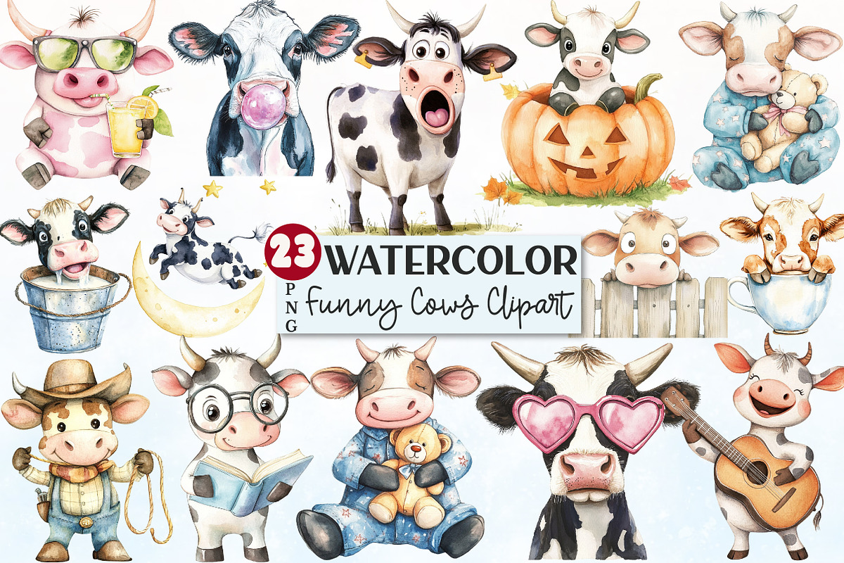 Funny Cow Sublimation Clipart, a Seasonal Illustration by Rose Art (Photo 1 of 3)