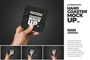 Clean Hand Man Coaster Mockups x4