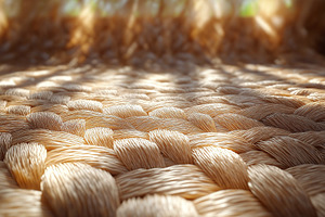 Close-up of a woven straw texture showcasing intricate patterns and soft light,, a Business Photo by ImageMir