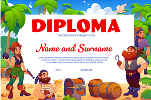 Kids diploma certificate pirates, a Person Illustration by Vector Tradition