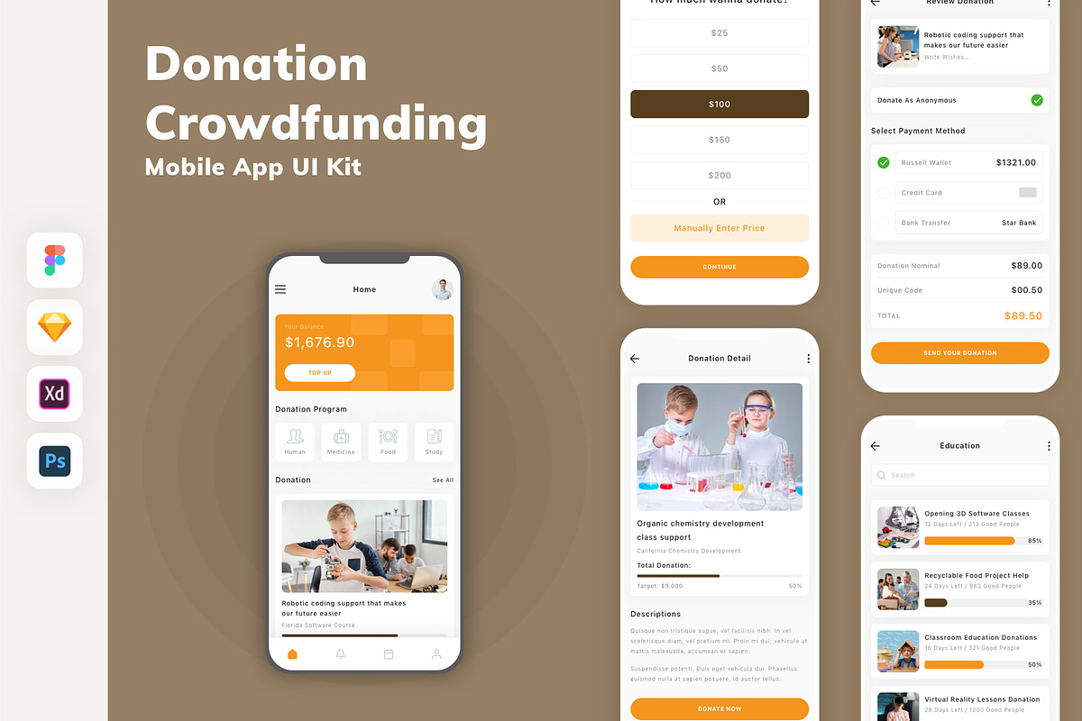 Donation & Crowdfunding App UI Kit, an UI Kit Template by uicube