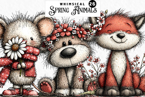 Whimsical Spring Animals Clipart Png, an Illustration by Watercolor design