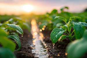 Seedling in furrow at golden hour, a Nature Photo by AlyaAnd