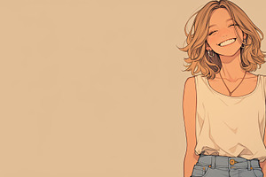 Smiling woman with blonde hair and casual outfit in modern illustration art, an Illustration by AS photostudio