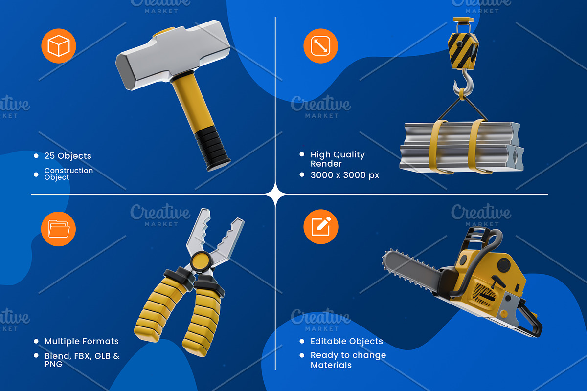 Construction Tools 3D Icons, an Object 3D Model by Azam Creative (Photo 2 of 5)