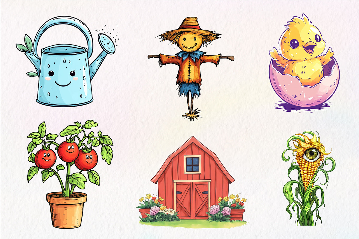 Watercolor Cute Little Farm Clipart, an Illustration by CreationArt (Photo 8 of 9)