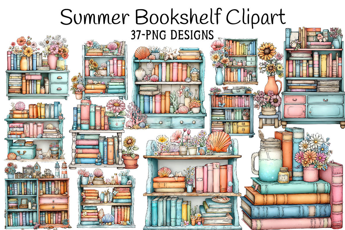 Summer Bookshelf Clipart, an Illustration by Daily.Designs (Photo 1 of 8)