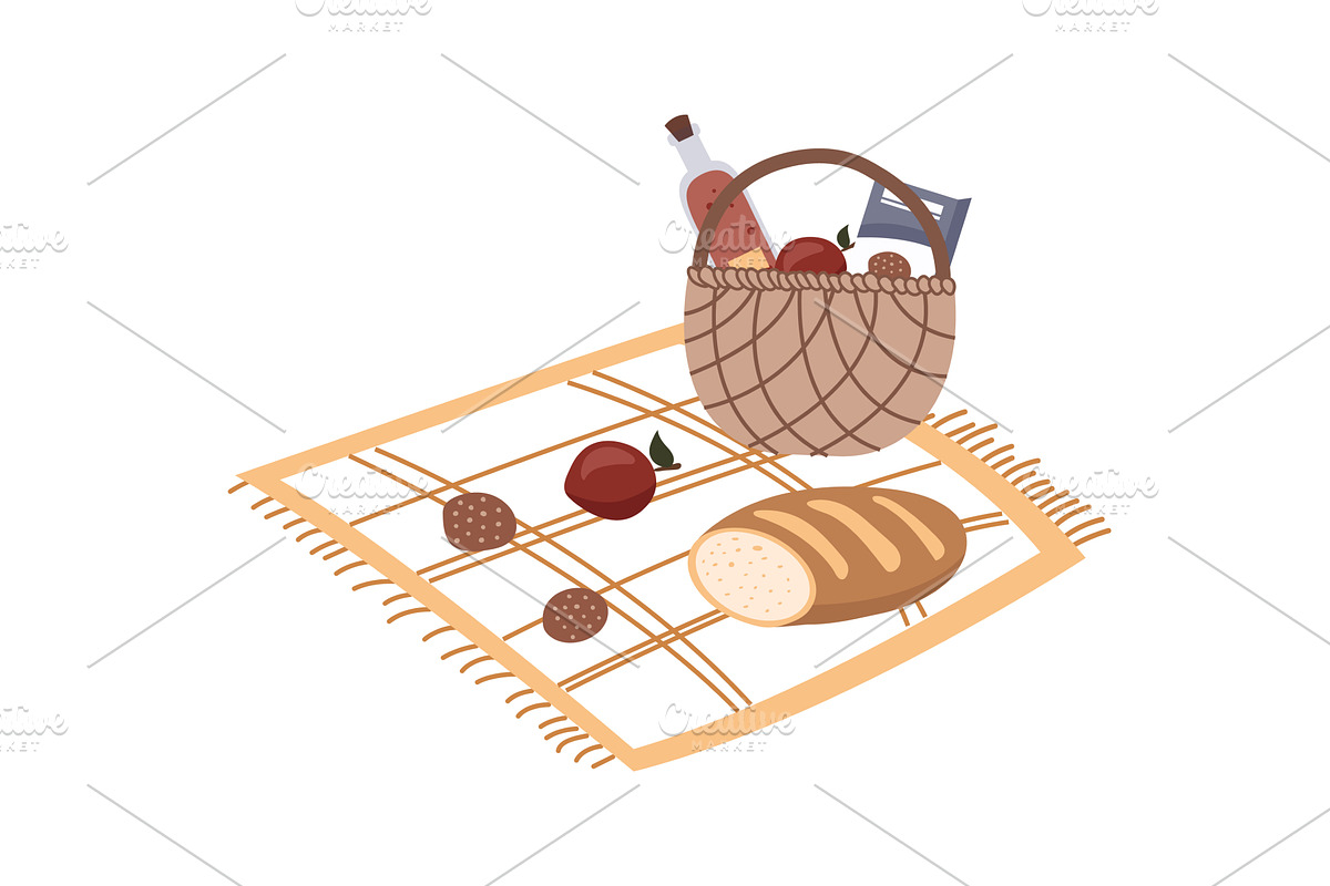 Picnic snack in basket vector icon, a Food Illustration by vectorpointstudio