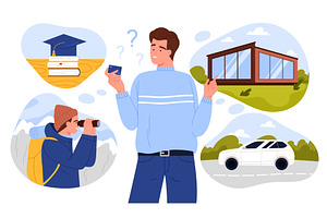 Future investment choice, financial, a Person Illustration by Flashvector