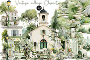 Watercolor Vintage village Clipart, an Illustration by DreamCafeArt (Thumbnail 1 of 6)