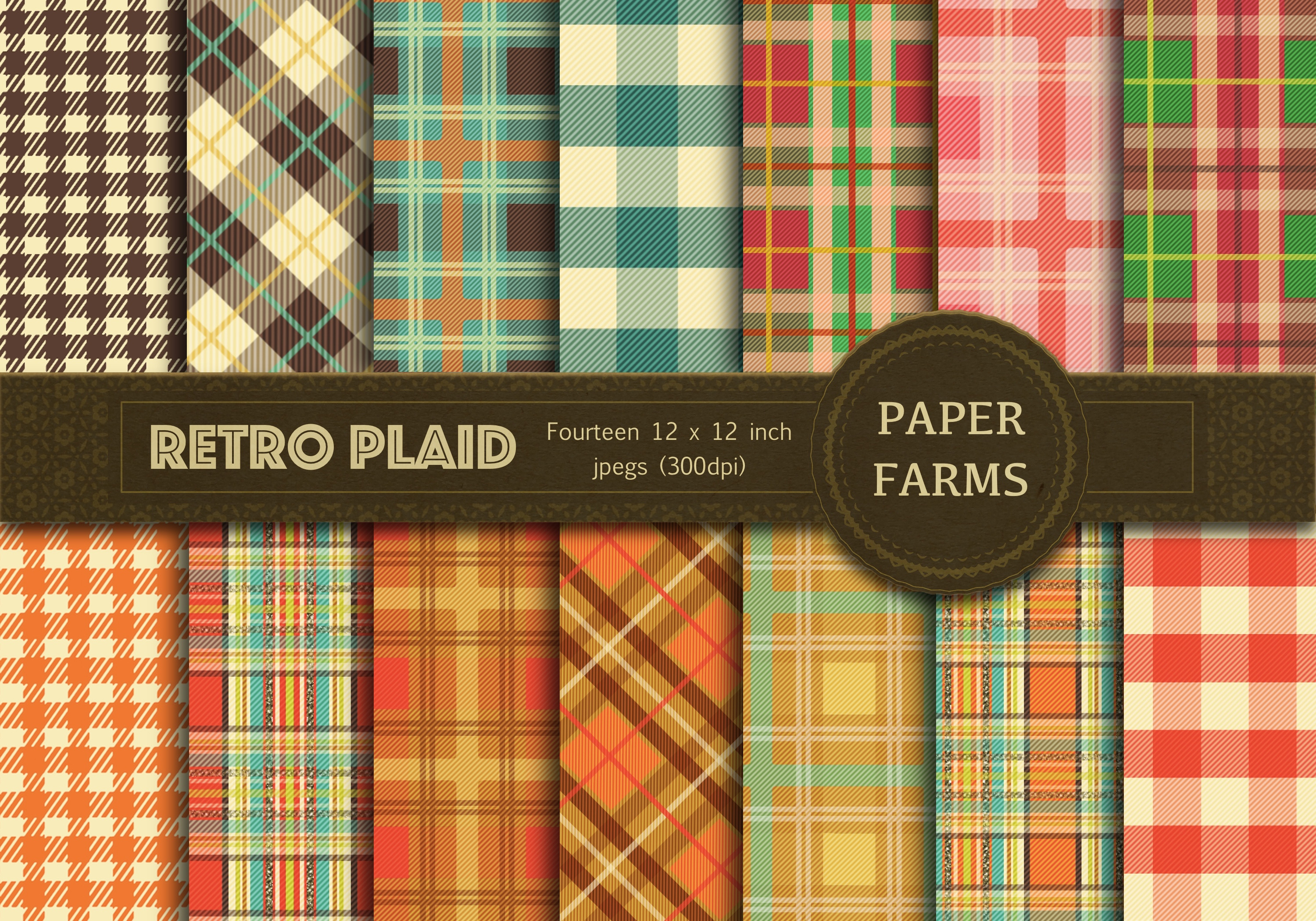 Retro Plaid digital paper, a Pattern Graphic by Paper Farms