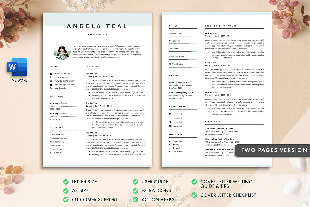 Professional Resume CV Template Word, a Resume Template by GResume (Photo 3 of 9)