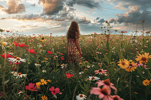 A woman stands amidst a field of blo, a Photo by Iftikhar Alam