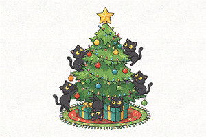 Black Cats Christmas Tree PNG, an Illustration by CraftArtStudio