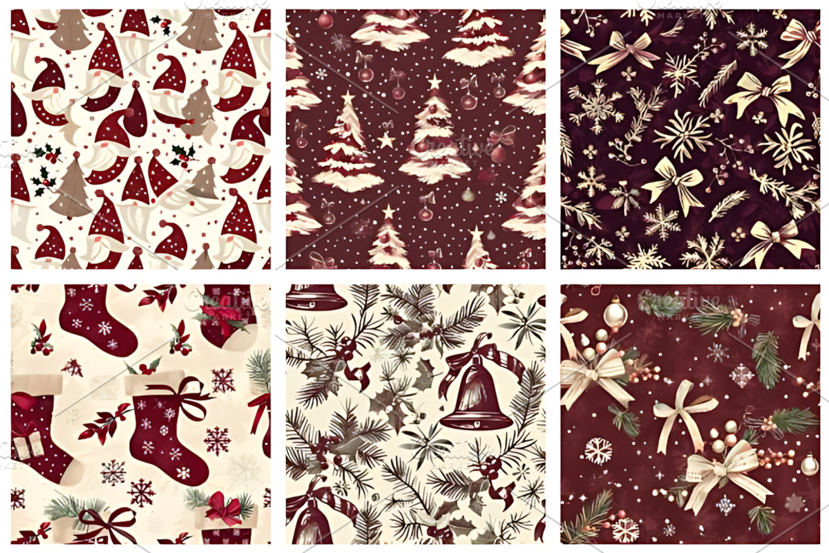Burgundy Ivory Christmas Patterns, a Pattern Graphic by Design Station (Photo 4 of 5)